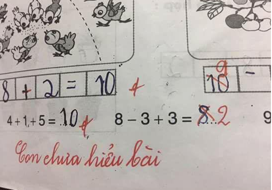 Phép tính 8-3+3= 8 bị cô giáo chấm sai kèm lời phê ‘Chưa hiểu bài’, xem mãi vẫn không hiểu sai chỗ nào: Đáp án đúng gây ngỡ ngàng Phép tính 8-3+3= 8 bị cô giáo chấm sai kèm lời phê ‘Chưa hiểu bài’, xem mãi vẫn không hiểu sai chỗ nào: Đáp án đúng gây ngỡ ngàng