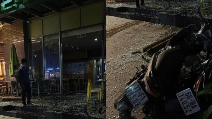 Nổ quán phở ở TPHCM, cửa kính bể nát văng tung tóe Nổ quán phở ở TPHCM, cửa kính bể nát văng tung tóe