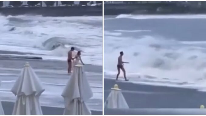 Đang đi dạo trên bãi biển cùng bạn trai, cô gái bị sóng cuốn trôi Đang đi dạo trên bãi biển cùng bạn trai, cô gái bị sóng cuốn trôi
