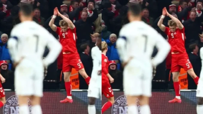 Hojlund ăn mừng tranh cãi trước mặt Ronaldo Hojlund ăn mừng tranh cãi trước mặt Ronaldo