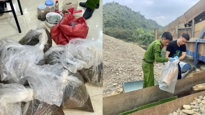 Bức xúc hoạt động khai thác cát sỏi lòng sông Gâm tận thu vàng sa khoáng Bức xúc hoạt động khai thác cát sỏi lòng sông Gâm tận thu vàng sa khoáng