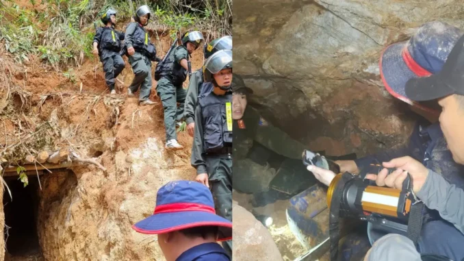 Những căn hầm như địa đạo giữa rừng mới bị cảnh sát đột kích Những căn hầm như địa đạo giữa rừng mới bị cảnh sát đột kích