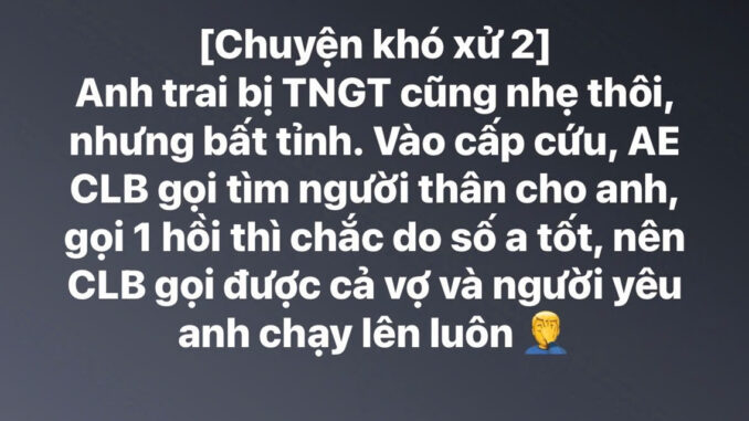 Xác minh thông tin 'anh trai tốt số' bị tai nạn, cả vợ và người yêu chạy đến Xác minh thông tin 'anh trai tốt số' bị tai nạn, cả vợ và người yêu chạy đến